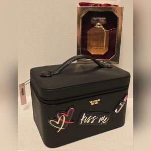 Victoria's Secret Black Kiss Me Makeup Case With 1.7oz Bombshell Soiree Perfume